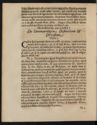 Progressus Ad Caput I. De Onomatologia, Definitione & Divisione