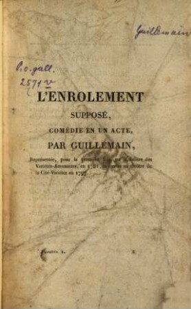 L' enrôlement supposé : Comédie en un acte