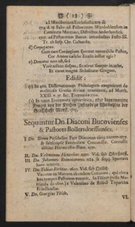 Sequuntur Dn. Diaconi Bucovienses & Pastores Bollersdorffienses.