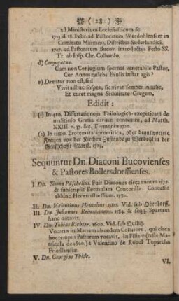 Sequuntur Dn. Diaconi Bucovienses & Pastores Bollersdorffienses.