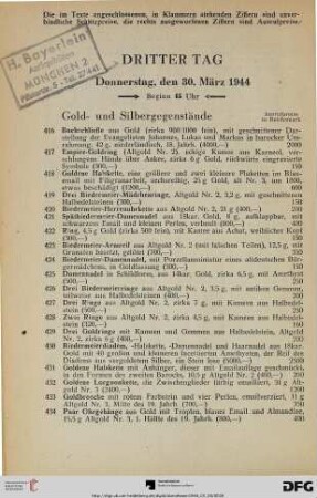 Gold- und Silbergegenstände (Nr. 416-489)