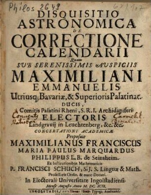 Disquisitio Astronomica De Correctione Calendarii