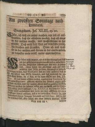 Am zwölfften Sonntage nach Trinitatis, Evangelium, Jes. XLIII, 19.20