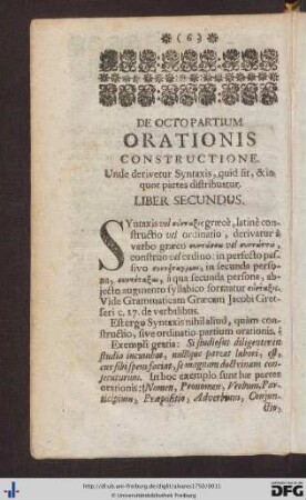 De OCto Partium Orationis Constructione. Unde derivetur Syntaxis, quid sit, et in quot partes distribuantur. Liber Secundus.