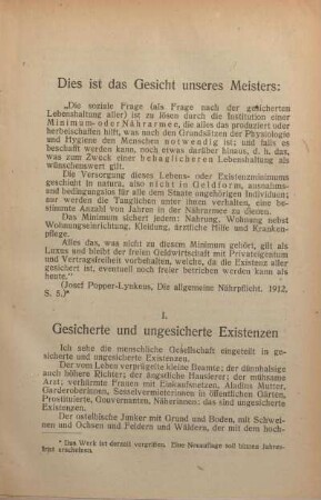 I. Gesicherte und ungesicherte Existenzen