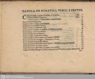 Tavola de volatili, pesci, e frutti