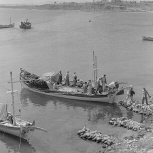 Fischerboote im Hafen von Nessebar. Heimkehrende Küstenfischer auf dem Schwarzen Meer, an der Bucht von Burgas