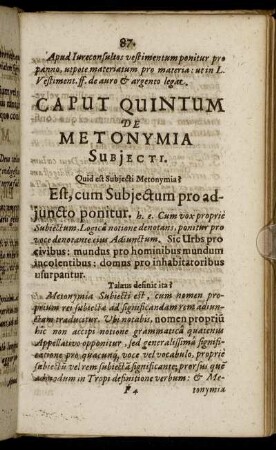 Caput Quintum De Metonymia Subjecti.