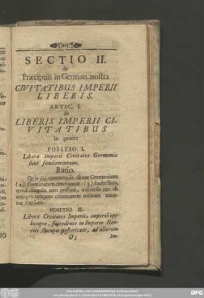 Sectio II. de Praecipuis in German. nostra Civitatibus Imperii Liberis.