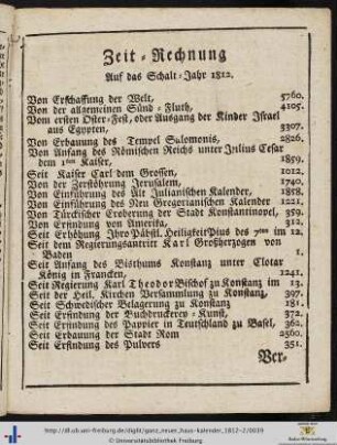 Zeit-Rechnung auf das Schalt-Jahr 1812.