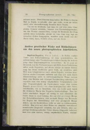 Auslese practischer Winke und Mittheilungen aus den neuen photographischen Jahrbüchern