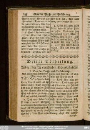 Dritte Abtheilung. Lieder über die christlichen Lebenspflichten.