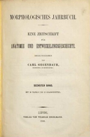 Morphologisches Jahrbuch : eine Zeitschrift für Anatomie und Entwicklungsgeschichte, 6. 1880