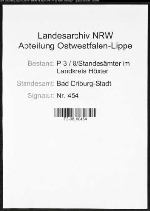 Sterberegister Standesamt Bad Driburg-Stadt