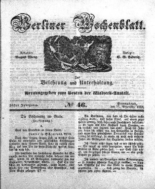 No. 46, Sonnabend, den 17. November 1838.