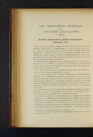 Les Productions Végétales Des Colonies Francaises.