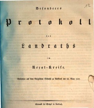 Besonderes Protokoll des Landraths im Rezat-Kreise. 1832