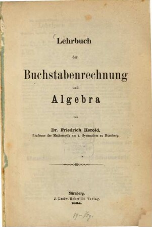Lehrbuch der Buchstabenrechnung und Algebra