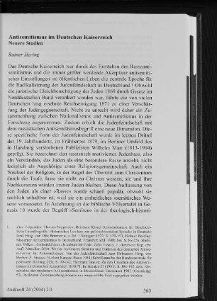 Antisemitismus im Deutschen Kaiserreich : Neuere Studien