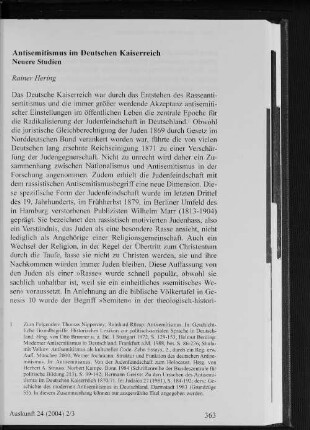 Antisemitismus im Deutschen Kaiserreich : Neuere Studien