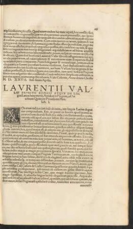 Laurentii Vallae ... Lib. I.