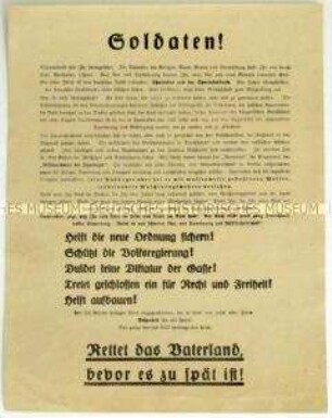 Aufruf an die Kriegsheimkehrer zum Kampf gegen den Spartakusbund und zum Schutz der Reichsregierung