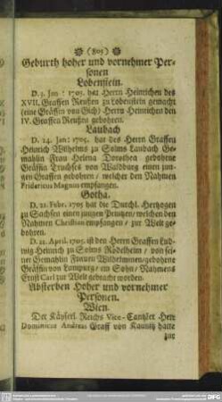 Geburth hoher und vornehmer Personen