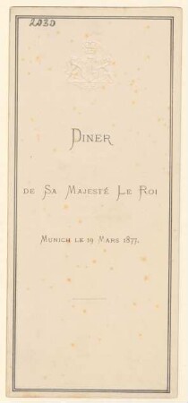 Menükarte : Diner de Sa Majesté Le Roi