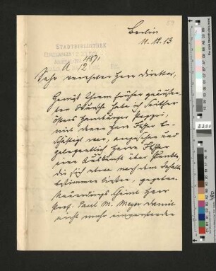 Brief von Prof. Schubart an Prof. Dr. Münzel, Berlin
