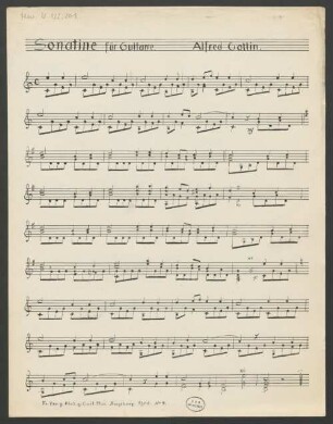 Sonatas, guit, C-Dur - BSB Mus.N. 122,201 : [caption title:] Sonatine für Guitarre. Alfred Cottin