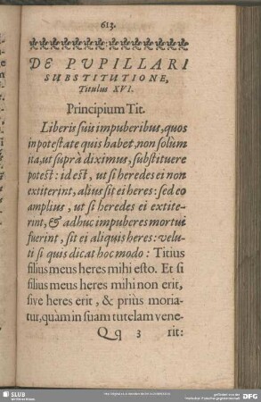 De Pupillari Substitutione, Titulus. XVI.