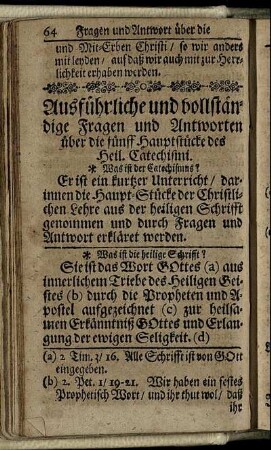 Ausführliche und vollständige Fragen und Antworten über die fünff Hauptstücke des Heil. Catechismi.