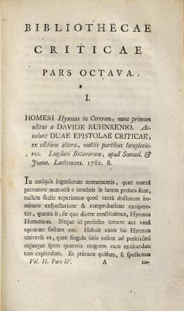 Bibliotheca critica, [2,4]. Pars octava