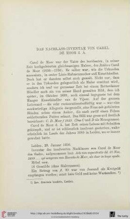 Das Nachlass-Inventar von Carl de Moor d.Ä.