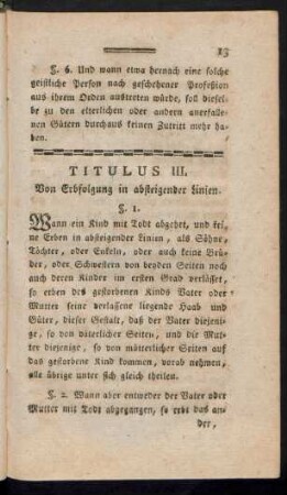 Titulus III. Von Erbfolgung in absteigender Linien.