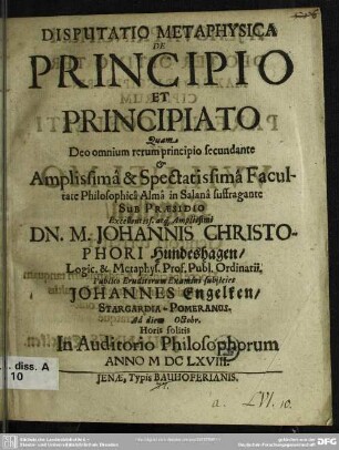 Disputatio metaphysica de principio