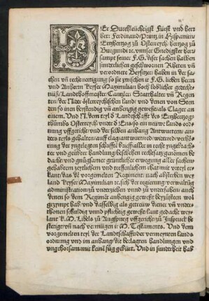 Der Durchleüchtigst Fürst und herr herr Ferdinand/ Printz in Hispanien/ Ertzhertzog zu Osterreych ...