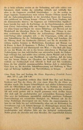389-390 [Rezension] Bopp, Linus, Sinn und Sendung des Alters