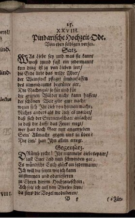 XXVIII. Pindarische Hochzeit-Ode. Von eben selbigen versen