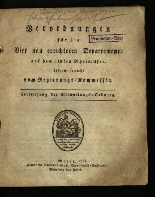 Fortsetzung der Verwaltungs-Ordnung / [1]