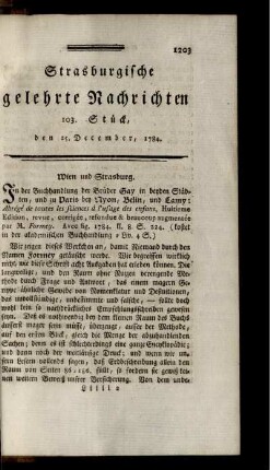 103. Stück, den 25. December, 1784.