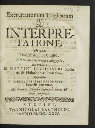 Exercitationum Logicarum ... De Interpretatione