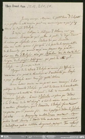 Eigenh. Brief von Guillaume Favre an August Wilhelm von Schlegel, Genf, 09.09.1808