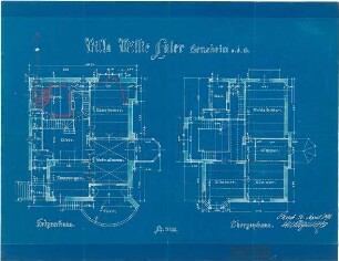 Metzendorf, Heinrich; Bensheim; Villa Euler - Grundriss EG, Grundriss OG