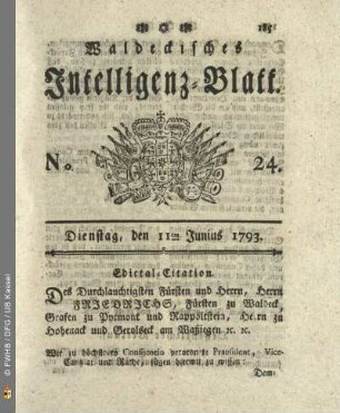 No. 24. Dienstag, den 11ten Junius 1793