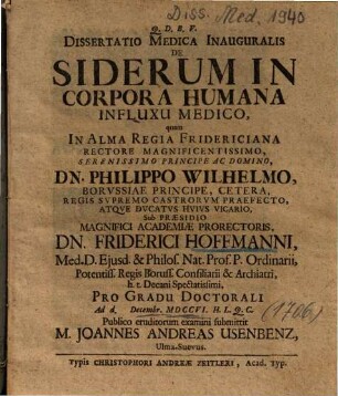 Dissertatio Medica Inauguralis De Siderum In Corpora Humana Influxu Medico