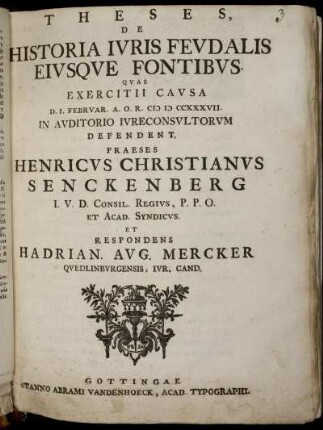 Theses, De Historia Iuris Feudalis Eiusque Fontibus