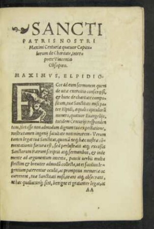 Sancti Patris Nostri Maximi Centuriae quatuor Capitulorum de Charitate, Interprete Vincentio Obsopoeo.