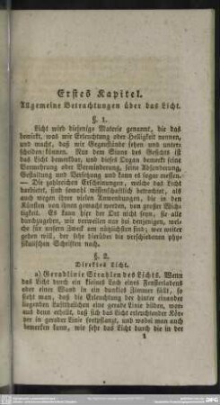 Erstes Kapitel. Allgemeine Betrachtungen über das Licht