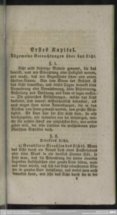 Erstes Kapitel. Allgemeine Betrachtungen über das Licht